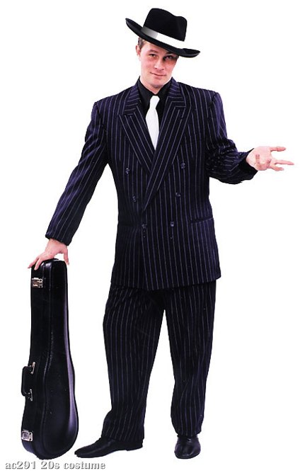 Blue Zoot Suit With White Pin Stripe Adult Costume: Size 46