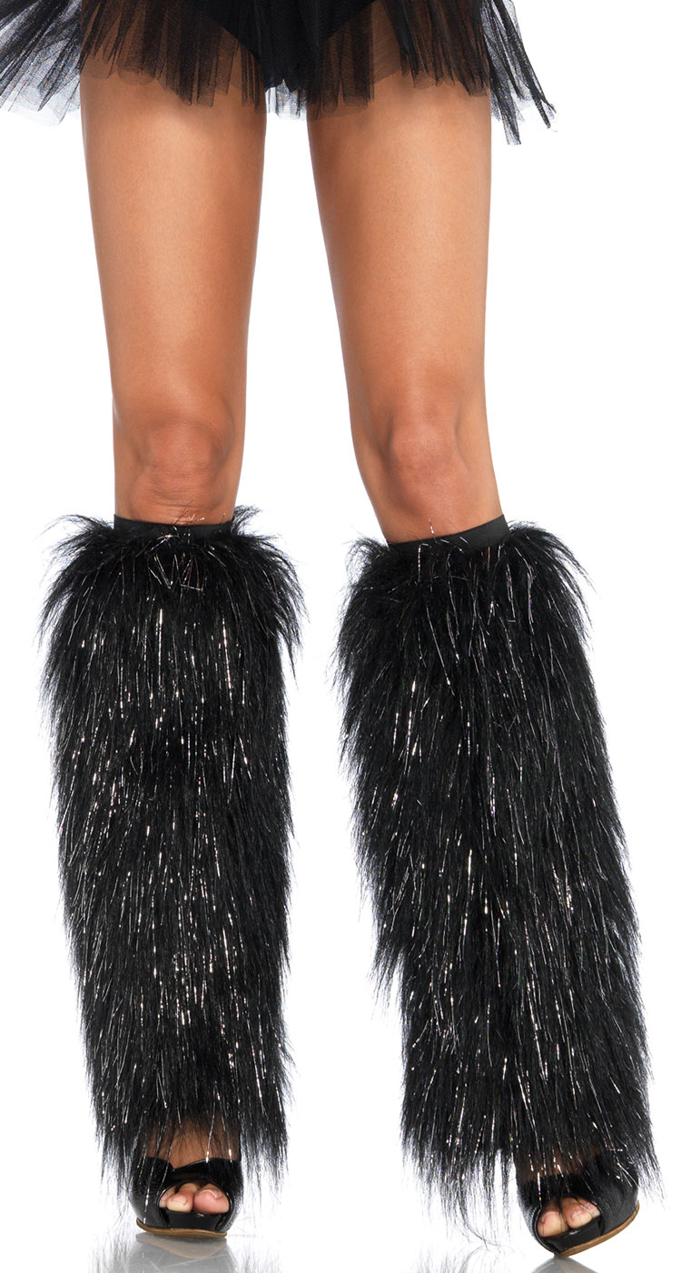 Black And Silver Furry Leg Warmers