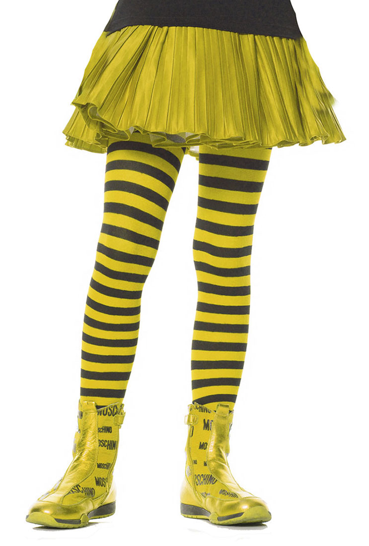 Girls Black And Yellow Striped Tights