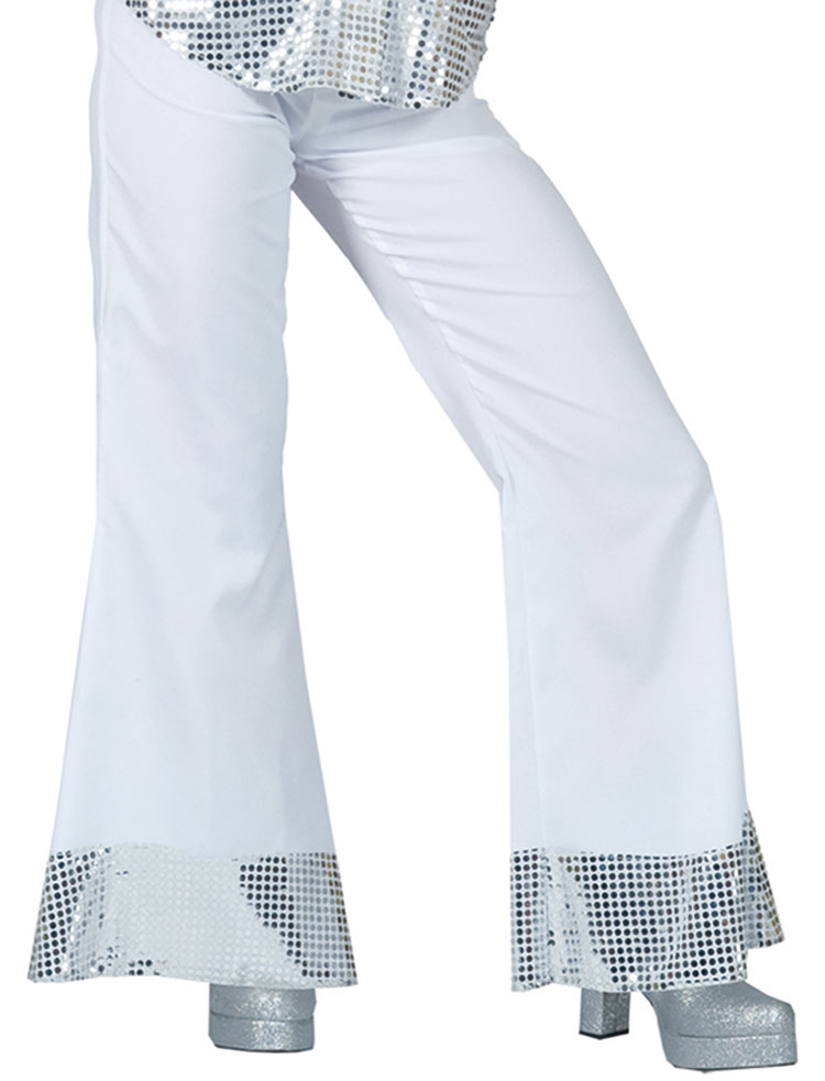 White Disco Pants With Sequin Cuff