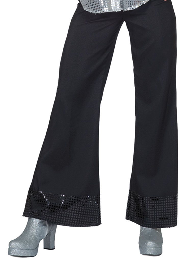 Black Disco Pants With Sequin Cuff