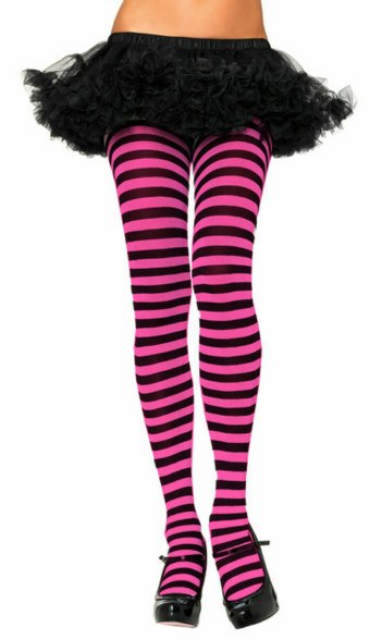 Black and Neon Pink Striped Tights - Click Image to Close