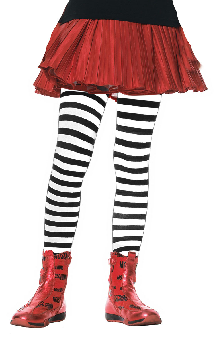 Girls Black And White Striped Tights