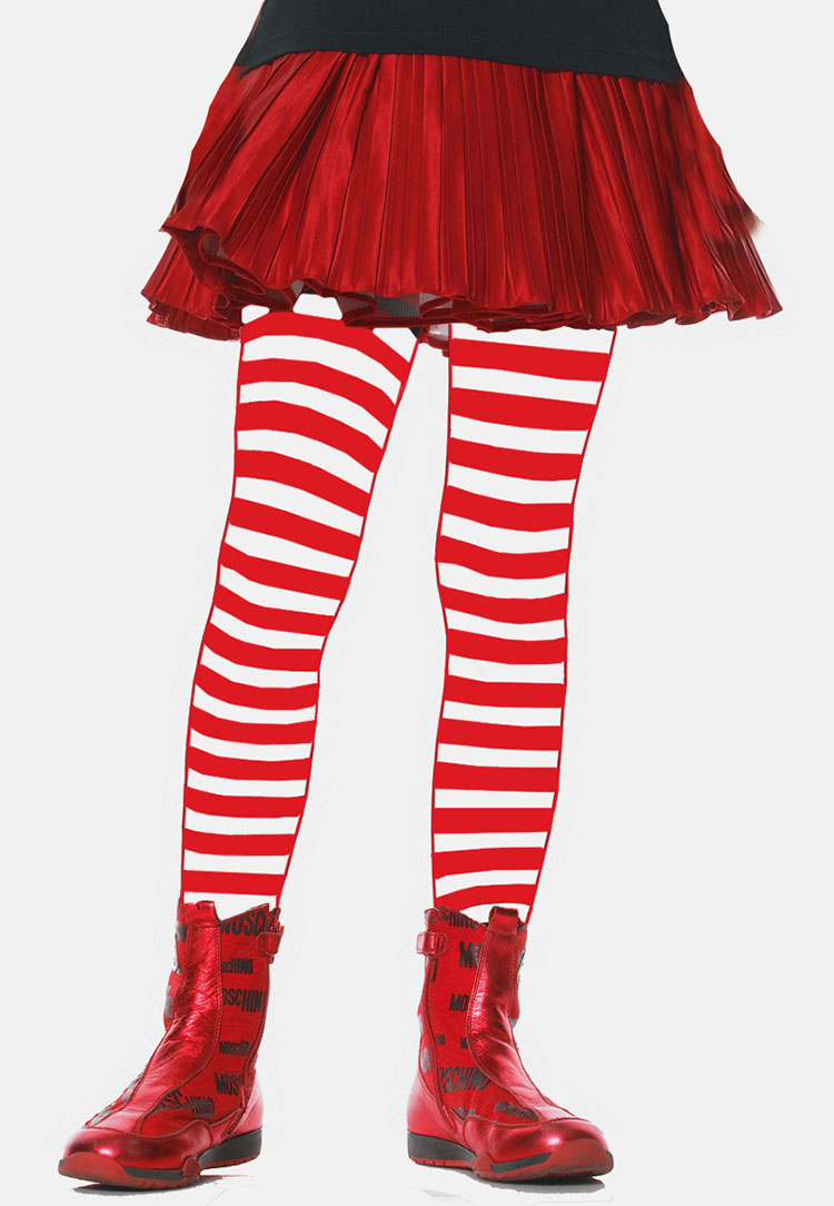 Girls Red And White Striped Tights