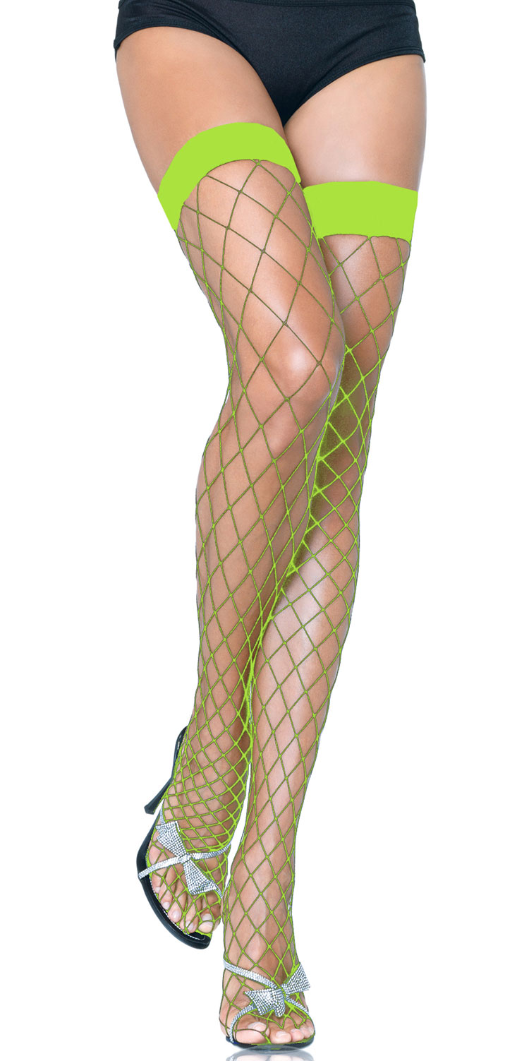 Lime Green Fence Net Thigh Highs