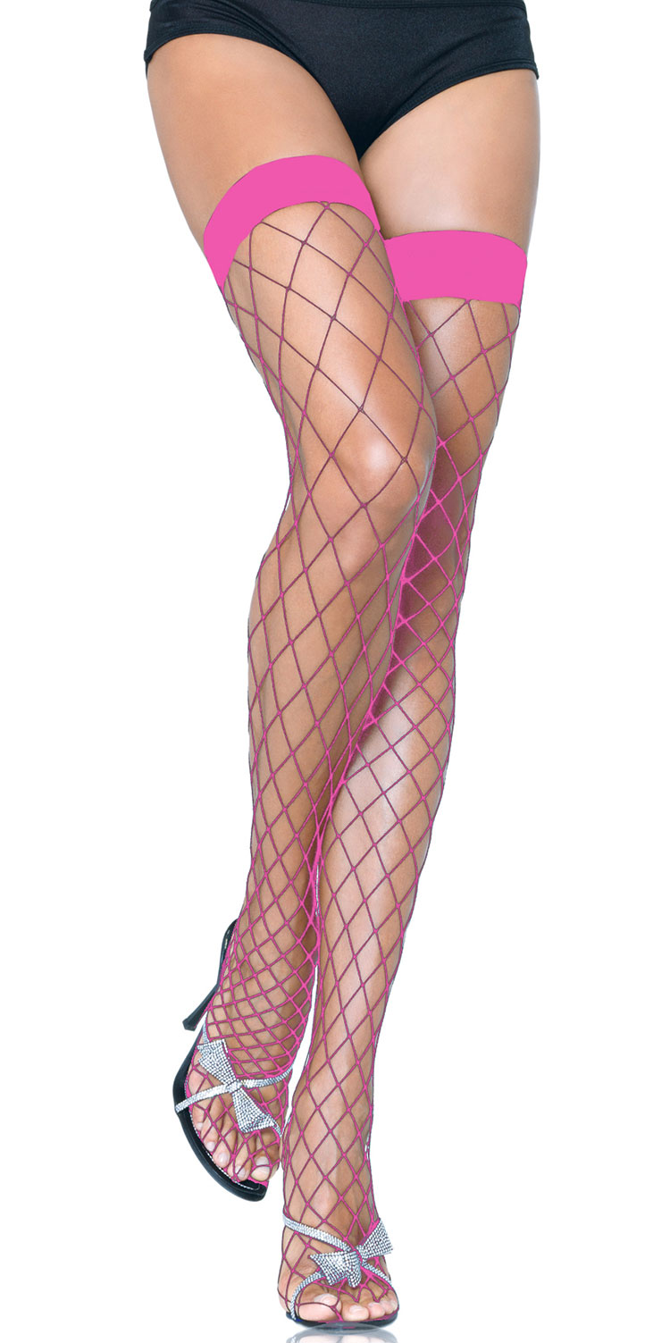 Neon Pink Fence Net Thigh Highs