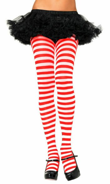 Plus Size Red and White Striped Tights