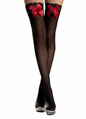 Plus Size Sheer Black Thigh High with Bow