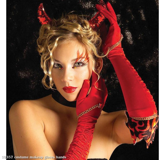 Long Sexy Satin Devil Gloves