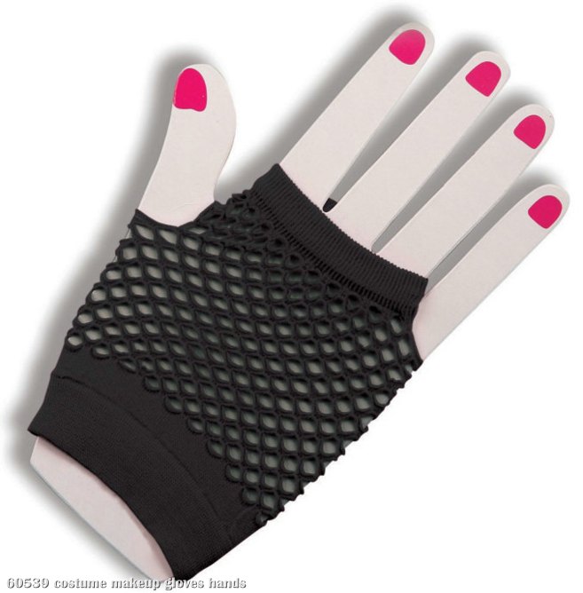 80's Black Short Fishnet Adult Gloves