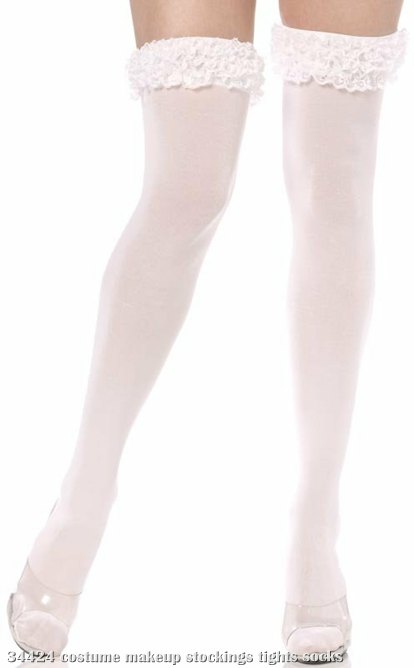 Opaque White Thigh Highs with Lace Ruffles