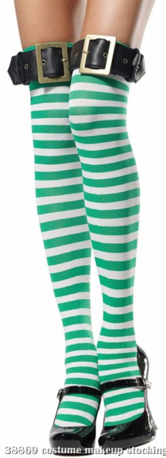 Green and White Striped Thigh Highs Adult w/ Buckle