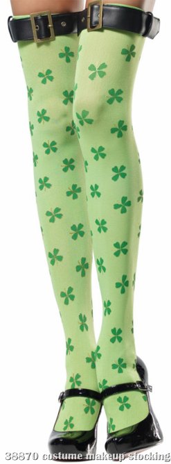 Green Clover Print Thigh Highs Adult