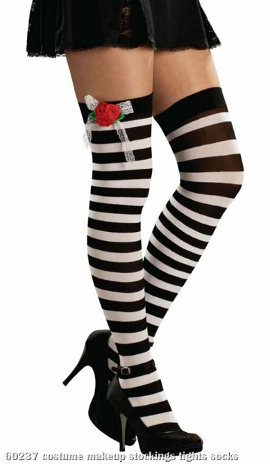 Black & White Thigh Highs W/Red Roses Adult