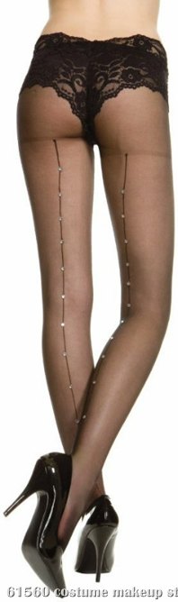 Sheer Pantyhose With Rhinestone Back Seam (Black) - Adult