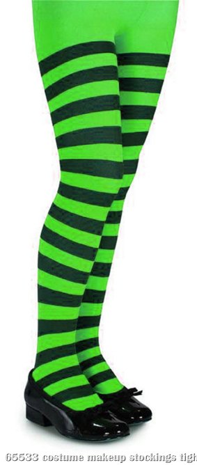 Green and Black Striped Tights - Child