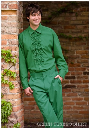 Green Ruffled Tuxedo Shirt