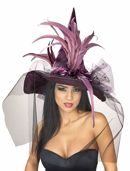 Purple Feather Adult Witch Hat