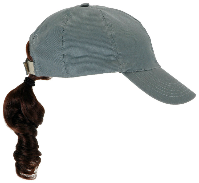 Adult Gray Baseball Cap with Brown Ponytail