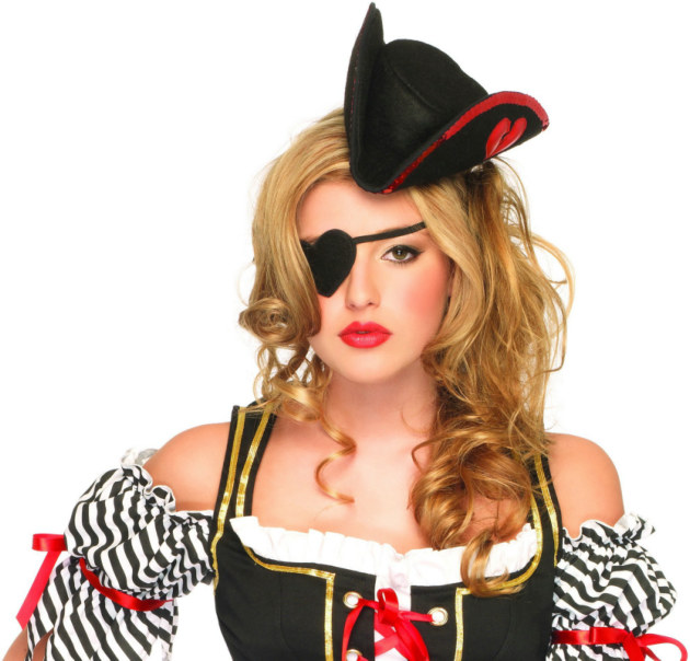 Sequin Trimmed Pirate Hat and Heart Eyepatch Adult