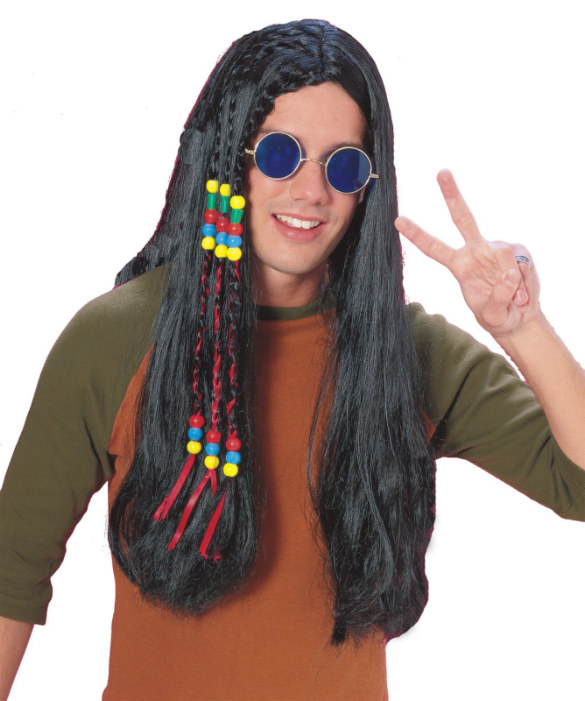 Feelin' Groovy-Black Long Beads/Ribbons Wig