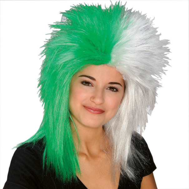 Green and White Sports Fanatic Wig