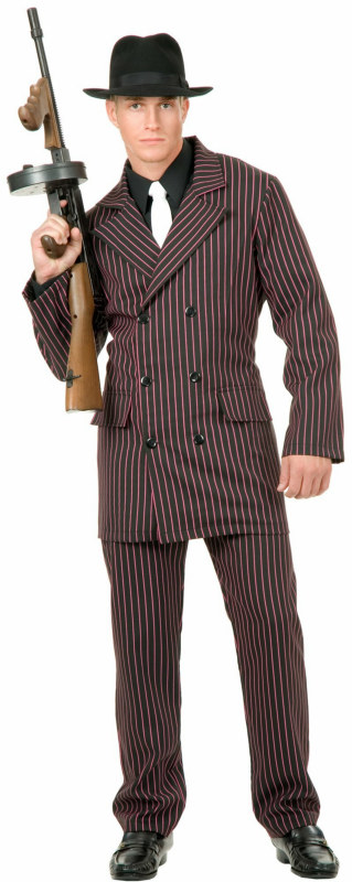 Gangster 6 Button Double Breasted Suit (Black/Pink) Adult Costum