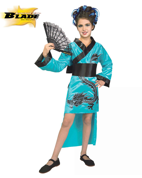 Female Kids Dragon Costume in Teal