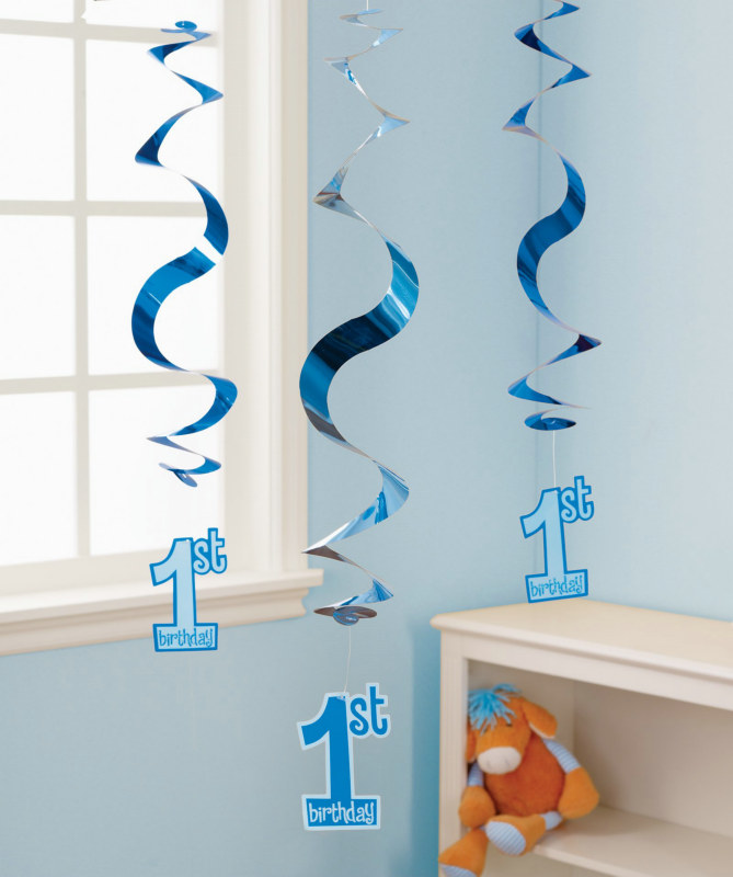 Blue 1st Birthday Hanging Swirl Decorations (5 count)