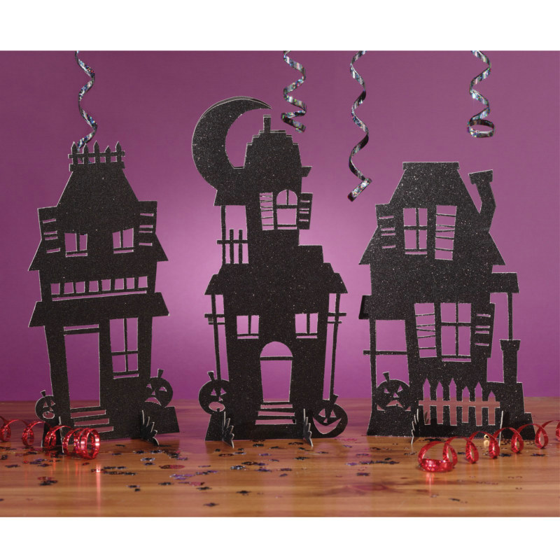 Haunted House Silhouettes Glitter Centerpiece