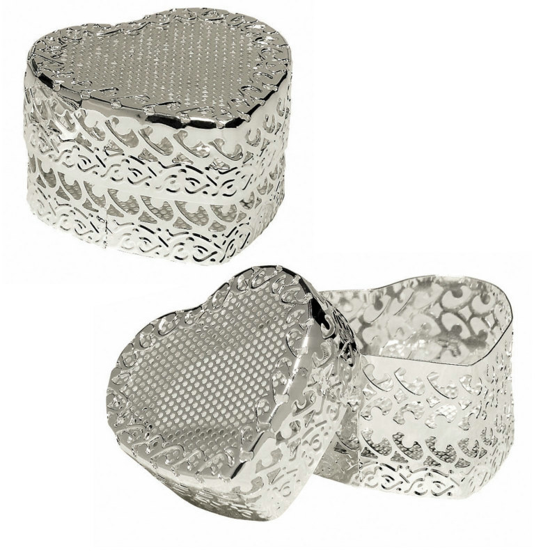 Silver Favor Heart Boxes (6 count)