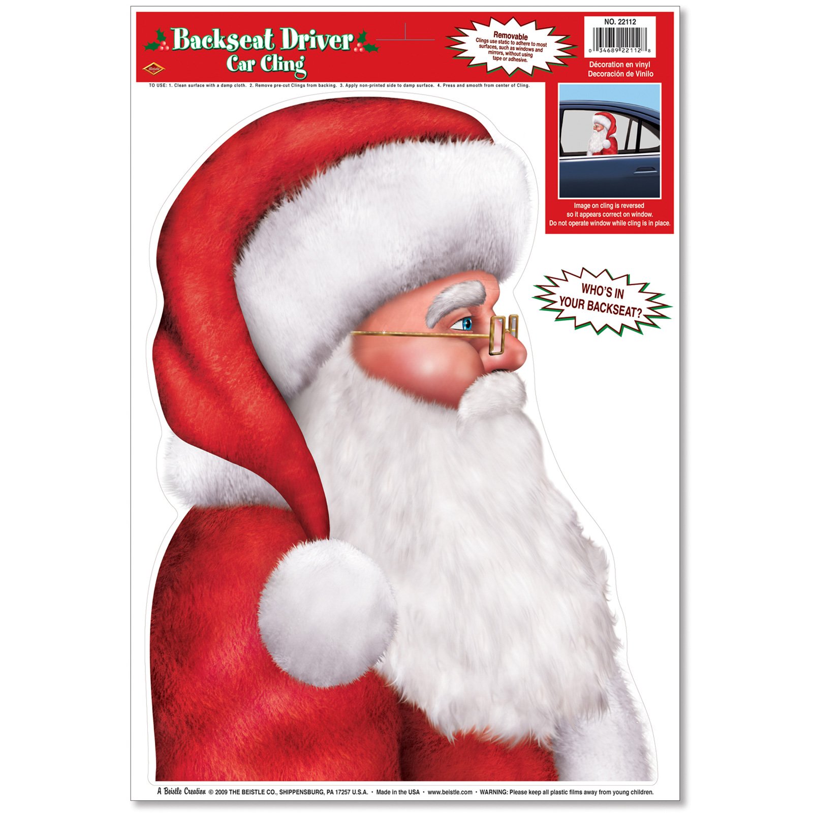 Backseat Driver Santa Car Cling