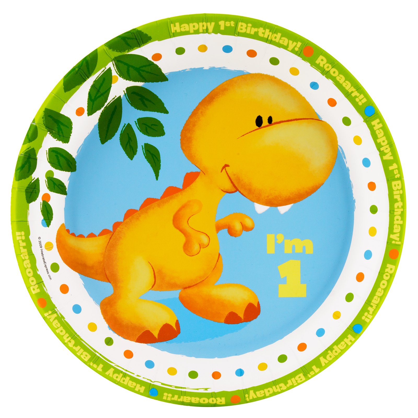 Little Dino 1st Birthday Dinner Plates (8 count)