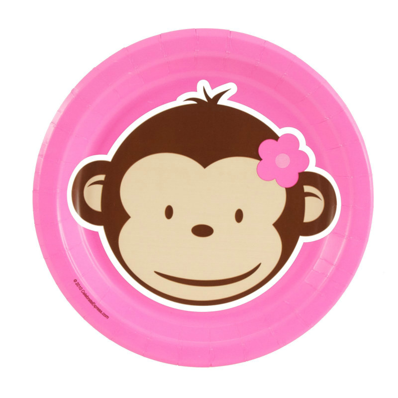 Pink Mod Monkey Dessert Plates (8 count)