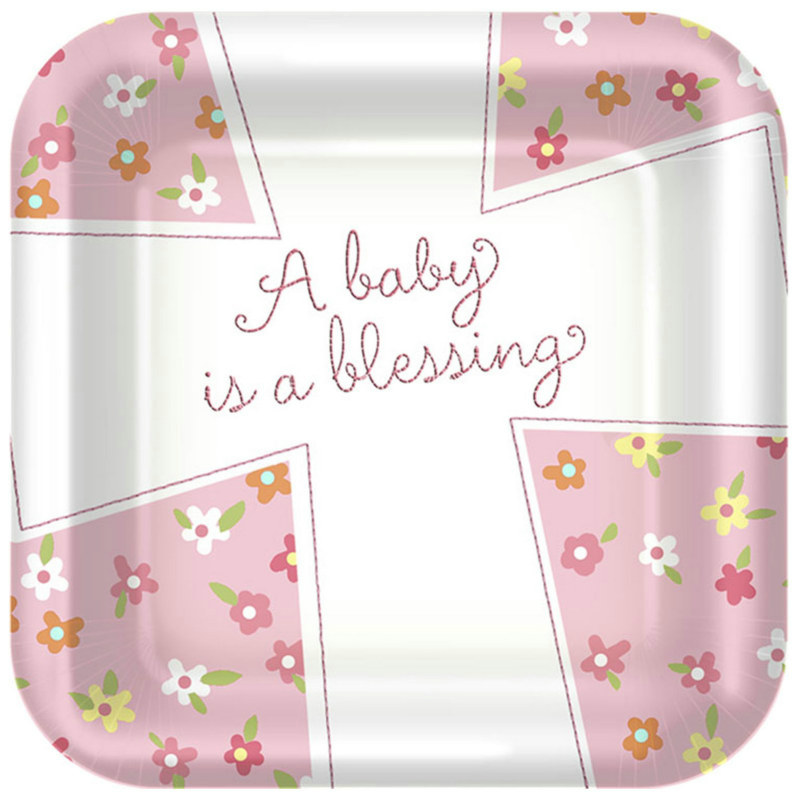 Blessed Baby Girl Square Dessert Plates (8 count)