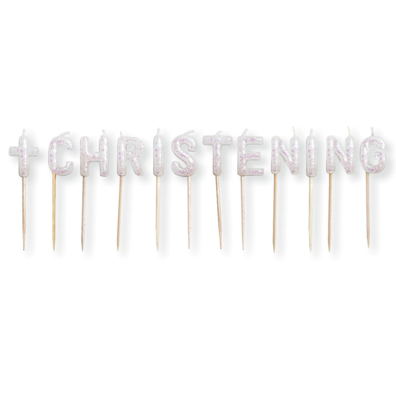 Christening Glitter Pick Candles (12 count)