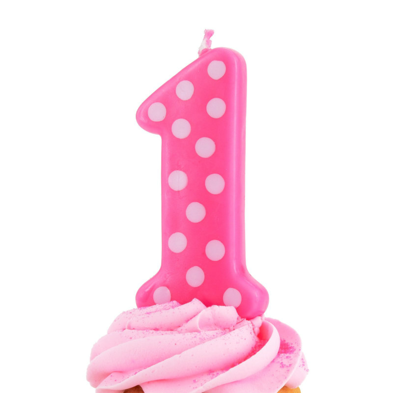 Pink 1st Birthday Polka Dot Candle