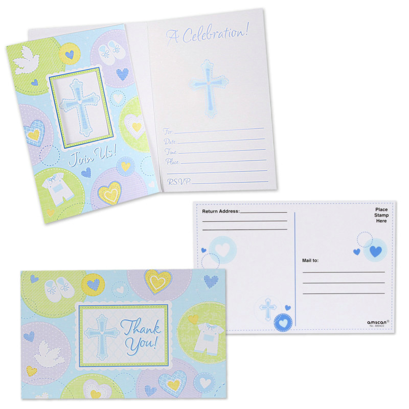 Sweet Blessing Blue Invitations (8) & Thank-You Postcards (8)