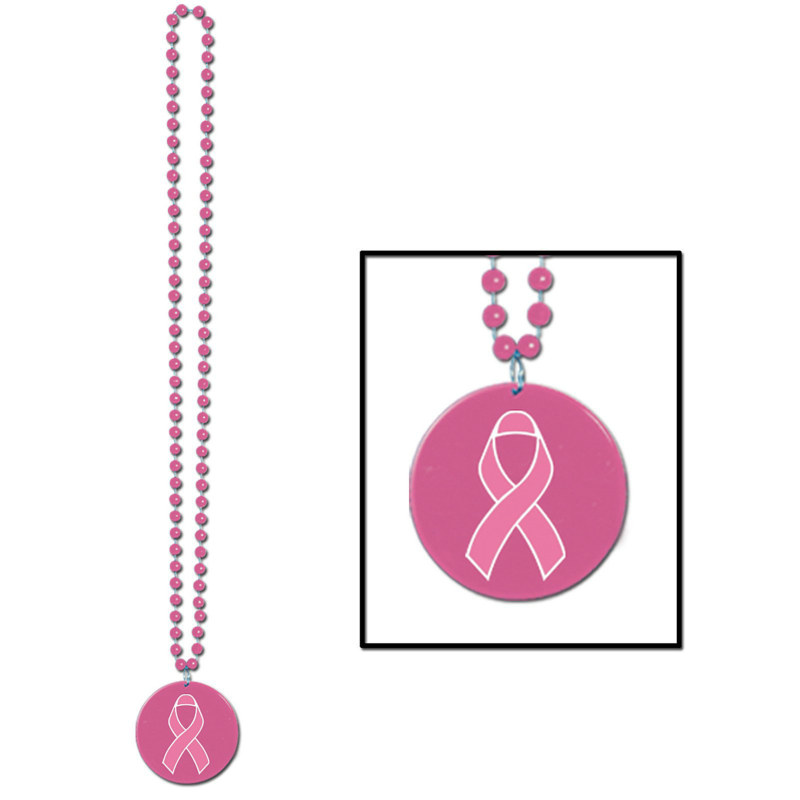 Beads with Printed Pink Ribbon Medallion (1 count)