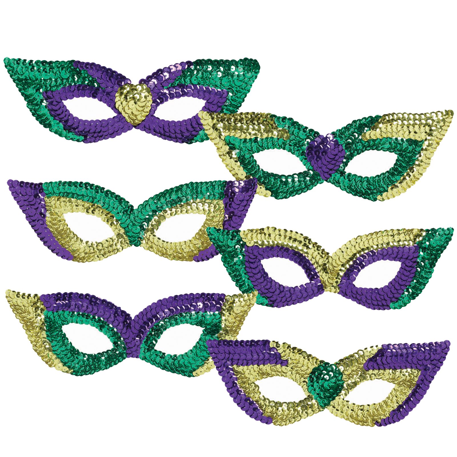 Mardi Gras Sequin Party Masks (6 count)