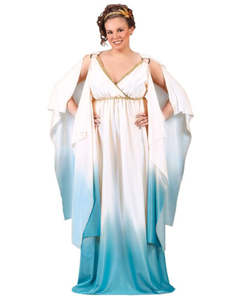 Plus Greek Goddess White & Blue Costume