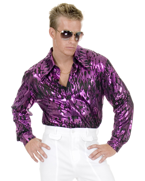 Mens Plus Size Disco Purple Flame Shirt