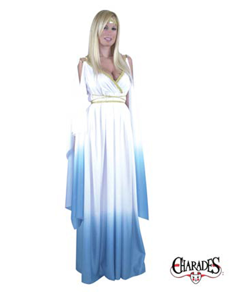 Womens Plus White & Blue Greek Goddess