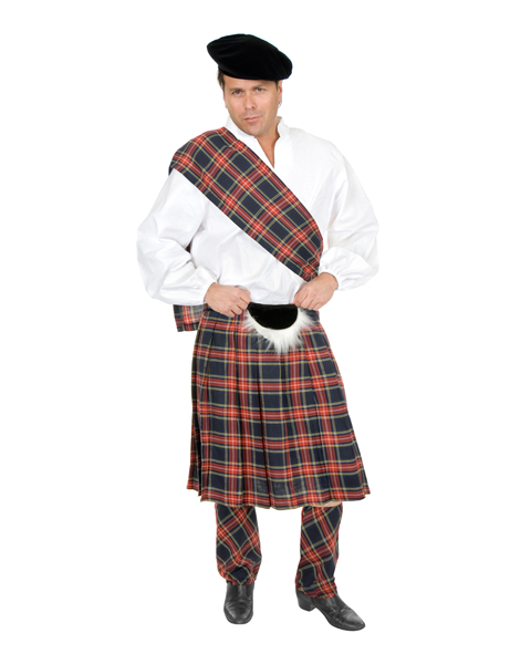 Mens Plus Size Scottish Navy Plaid Kilt Costume