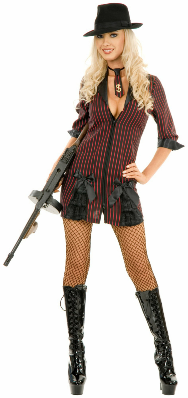 Double Zip Gangster Moll (Black/Red) Adult Costume